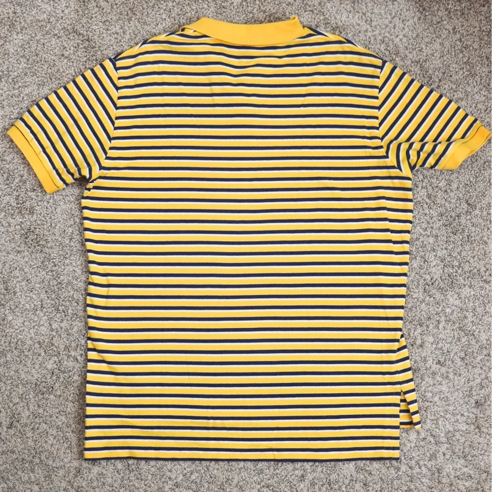 Polo Ralph Lauren Polo Shirt Mens L Yellow Navy Blue White Striped Cotton Pique - Picture 5 of 10